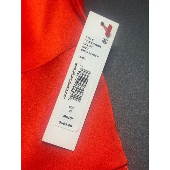 Alice & Olivia NWT Myrtle Pleated Wide-Leg Satin Jumpsuit Tomato Red - Picture 7 of 8